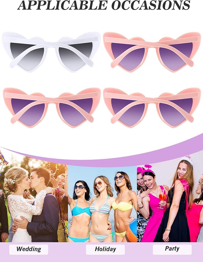 Flutesan 15 Pairs Heart Shaped Sunglasses Vintage Cat Eye Sunglasses for Bachelorette Party Supplies