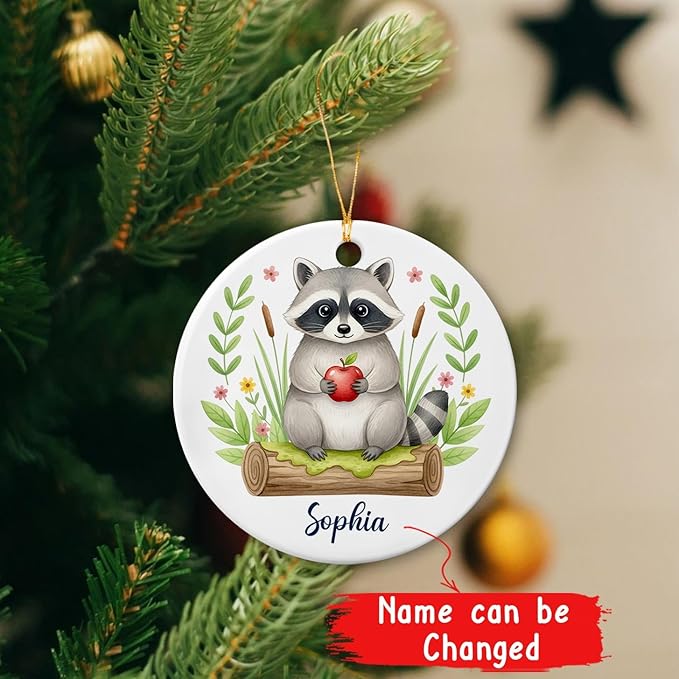 Unique Raccoon Lover Ceramic Ornament, Raccoons Christmas Ornament Personalized Choose Name, Raccoon Xmas Keepsake Gift for Dad Mom Friends Coworkers Men Women, Customized Cute Animal Decoration
