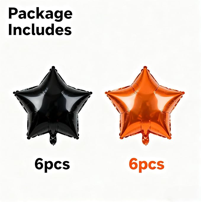 Star Balloons,12Pcs Black Orange Star Shaped Foil Balloons,18Inch Large Helium Polyester Film Balloon for Baby Shower Birthday Anniversary Party Decorations