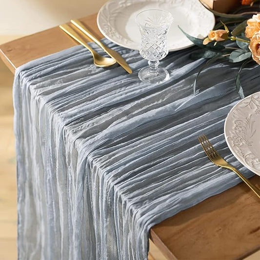 6 Pack 10 Ft Cheesecloth Table Runner Dusty Blue Gauze Long Table Runners Boho Gauze Cheese Cloth Table Runner Rustic Sheer Runner for Wedding Party Table Decor ( 35 x 120 Inch )