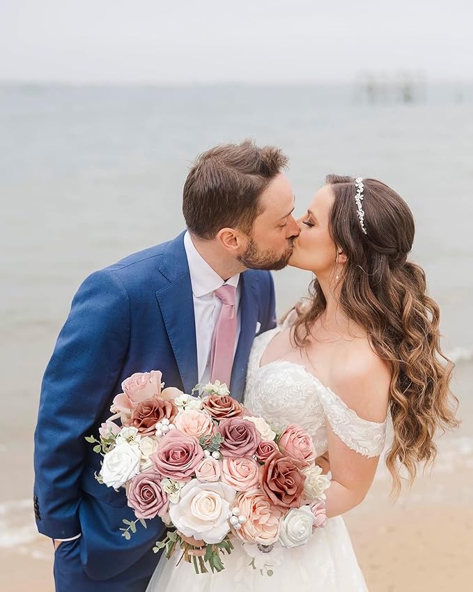 Pink Rose Artificial Flowers Dusty Fake Flower with Stems Bulk for DIY Wedding Bouquets Bridal Baby Shower Centerpiece Table Decorations Silk Faux Floral Arrangements Party Home Decor Indoor