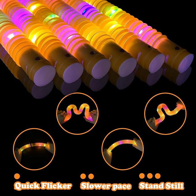 12-24 PCS Orange Glow Sticks Pop Tubes for kids,Light Up Glow Necklaces Bracelets Party Favors Gifts Accessories for Toddlers, Glow New Year Eve Birthday Camping Party Decorations for Boys Girls