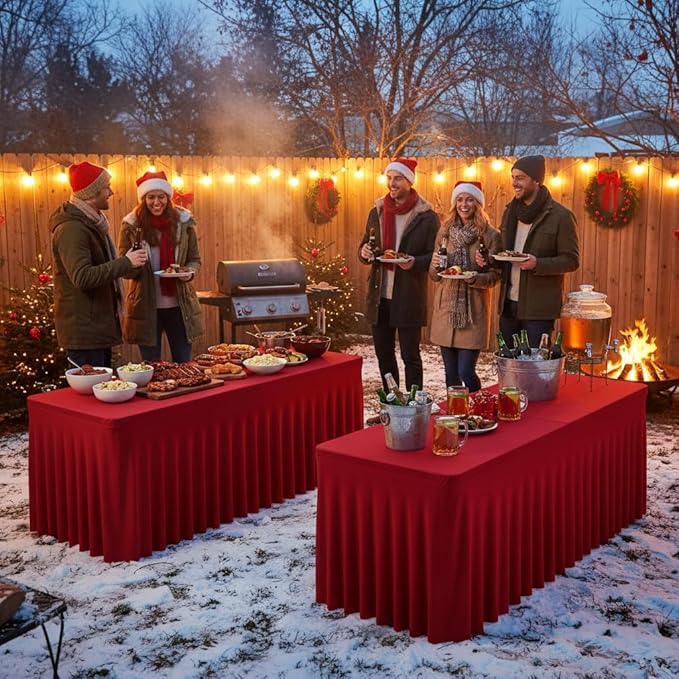 HolidayIdeas 4 Pack Red Spandex Tablecloths for 8 Foot Table, Bulk Fitted Table Covers for Christmas Trade Shows, Corporate Events