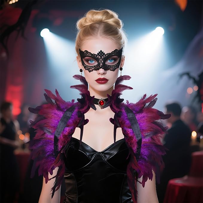 Gothic Natural Feather Shrug Feather Shawl Wrap Cape Victorian Collar for Halloween Cosplay Party Costume Accessories
