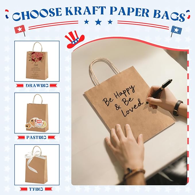 MESHA Gift Paper Bags 500 PACK 8x4.25x10.5 Inch Brown Medium Shopping Kraft Bags Bulk with Handles Reusable for Business,Grocery,Birthday,Wedding,Kids Party,Favors