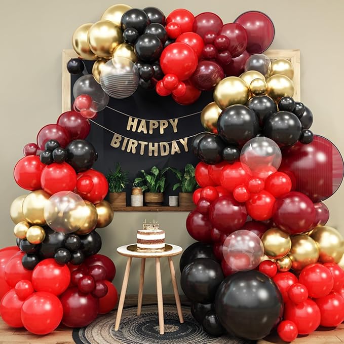 Maroon Gold Black Balloons Arch Red Burgundy Gold Balloons Garland Fantasy Theme Birthday Party New Year Graduation Decoration Transparent Latex Helium Balloon Metallic Casino Balloon