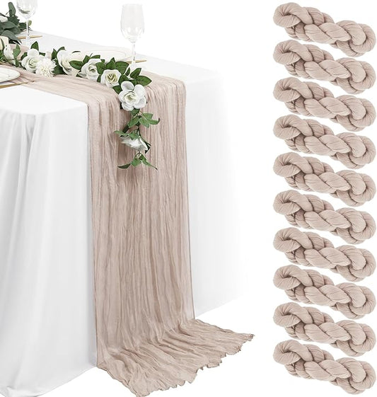 10 Packs Cheesecloth Table Runner Grey, 10Ft x 35" Rustic Gauze Boho Wedding Table Runner Decoration, Wedding Table Decor Table Cloth for Wedding Party Bridal Shower Table