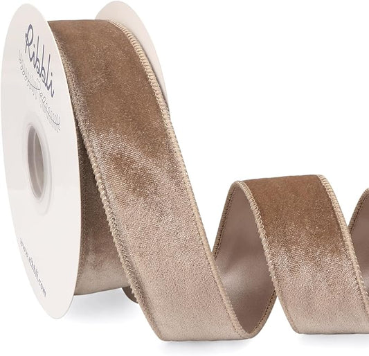 Ribbli Camel Velvet Wired Ribbon 1.5 Inch Velvet with Satin Christmas Ribbon for Gift Wrapping Christmas Tree Decoration Crafts Wreaths Supplies-Continuous 10 Yards