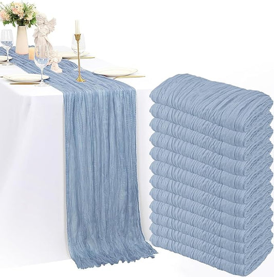 12 Pack Cheesecloth Table Runner, 35x120 Inch Boho Gauze Dusty Blue Table Runner 10 Ft Long Rustic Sheer Cheese Cloth Table Decor for Wedding Party Baby Shower Christmas