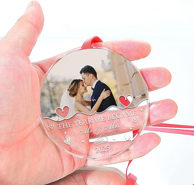 Personalized Crystal Christmas Ornaments with Photo, Custom Christmas Photo Tree Glass Ornaments, Elegant Crystal Keepsake for Family, Couples, Weddings & Christmas 2025 Gifts (#PGO05)