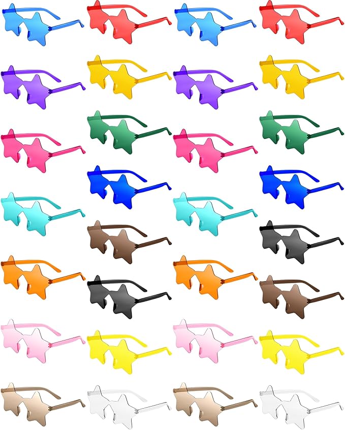 PLULON 30 Pairs Star Sunglasses Rimless Star Shape Sunglasses, Colorful Glasses Bulk Bachelorette Party Favors for Birthday Beach Kids Adult