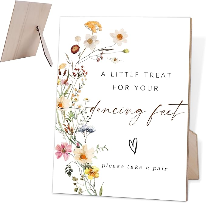 Flower Dancing Feet Sign, Wedding Decorations for Reception, Bridal Shower Party Decor, Table Centerpieces for Party, Wedding Guest Gifts, 6X8 Inch Wooden Bridal Shower Signs with Stand, 11
