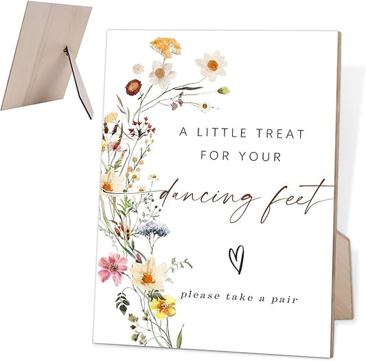 Flower Dancing Feet Sign, Wedding Decorations for Reception, Bridal Shower Party Decor, Table Centerpieces for Party, Wedding Guest Gifts, 6X8 Inch Wooden Bridal Shower Signs with Stand, 11