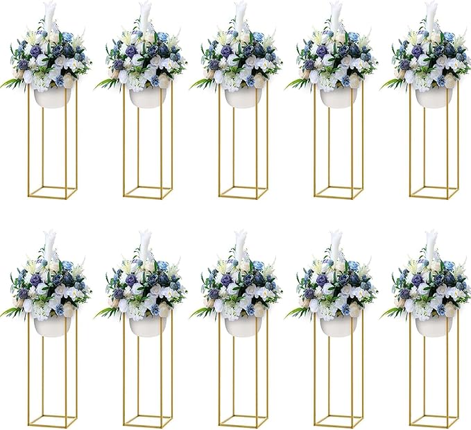 10 Pack 23.6-Inch Gold Flower Stand for Centerpieces,Metal Vase Column Stand, Geometric Centerpiece Vase for Wedding & Party Centerpieces