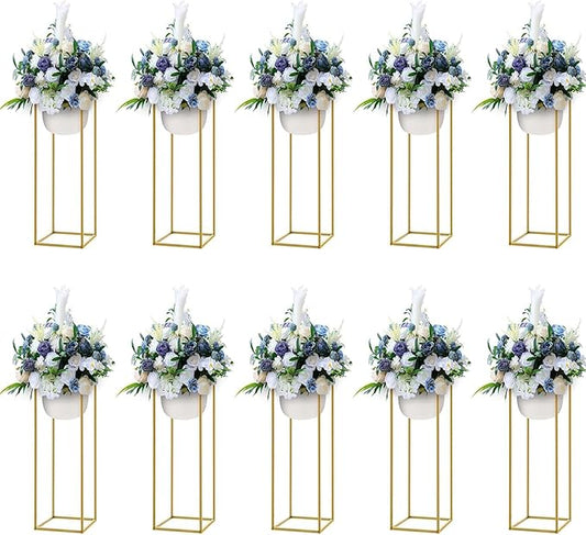 10 Pack 23.6-Inch Gold Flower Stand for Centerpieces,Metal Vase Column Stand, Geometric Centerpiece Vase for Wedding & Party Centerpieces