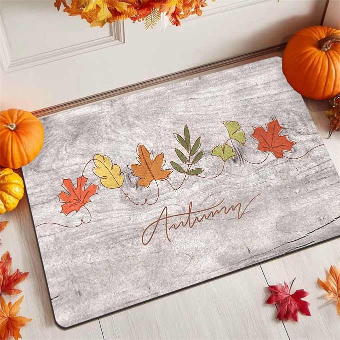 Fall Maple Leaves Door Mat, Autumn Maple Leafs Welcome Mat Non-Slip Entr Doormat Floor Mats Indoor Outdoor Home Living Room Kitchen Autumn Harvest Vintage Thanksiving Fall Decoration, 30"x18"inch
