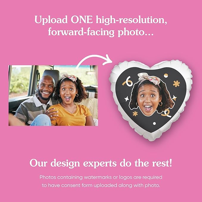 Big Dot of Happiness Personalized Fun Face Photo Black & Gold Heart Balloons, Custom Birthday Balloons, Anniversary Decorations, Bachelorette Party Decor, Double-Sided Mylar Balloon, 1 Piece