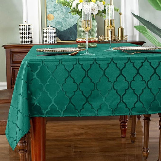 Jacquard Christmas Tablecloth Flower Pattern Polyester Christmas Table Cloth Spill Proof Wrinkle Resistant Table Cover for Xmas Holiday Party Decor (Rectangle, 60" x 120" (10-12 Seats),Green)