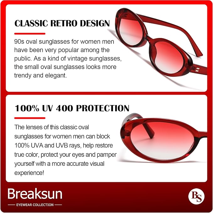 Retro Oval Sunglasses for Women Men Fashion Small Oval Sunglasses 90s Vintage Shades