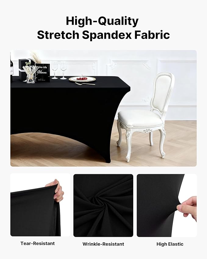 VEVOR 3 Pack Table Cloth for 6FT Rectangular Fitted Events, Wrinkle-Resistant Stretch Black Table Covers, Washable Spandex Tablecloth Protector, for Party, Wedding, Cocktail, Banquet, Festival