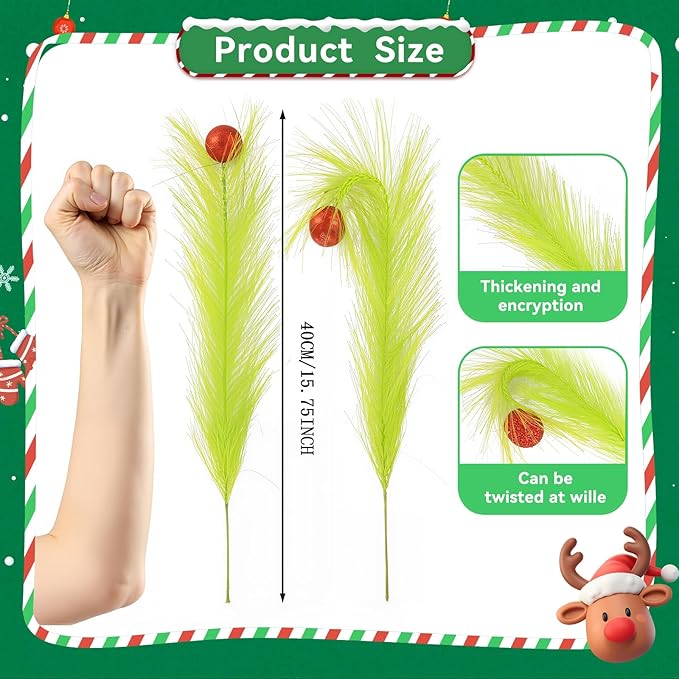 24 Pcs Christmas Tree Topper, 16 Inch Faux Pampas Grass with Ball/Star/Cap/Boot for Christmas Tree Decorations, Christmas Home Wreath Craft Decoration Supplies