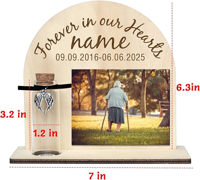 Personalized Loss of Loved One Photo Frame Memorial，Custom lock of Hair Keepsake Jar,Remembrance，Bereavement,Sympathy Gift for Lost Mom, Dad， Friends, Sisters, Grandparents (Style H)