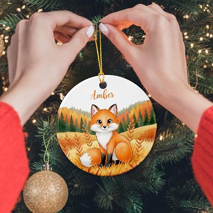 Customized Name Fox Lover Ornament, Fox Ceramic Ornament Xmas 2025, Merry Christmas Keepsake Gift for Son Daughter Kids Children, Personalized Cute Animal Ceramic Ornaments, Animal Themed Decoration
