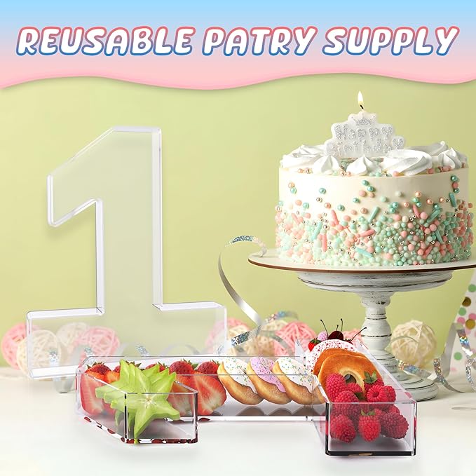 13.8" Extra Large Acrylic Number Charcuterie Board Box, Reusable Fillable Number Cake Candy Dish Display Serving Tray for Birthday Anniversary Party Decoration (1)