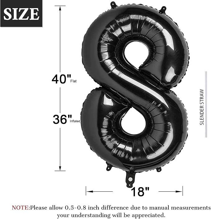 40 Inch Black Number Balloon 0-9(Zero-Nine), Big Size Happy Birthday Balloon, Foil Helium Big Number Balloon for Birthday Celebration Decorations Graduations Anniversary Photo Shoot