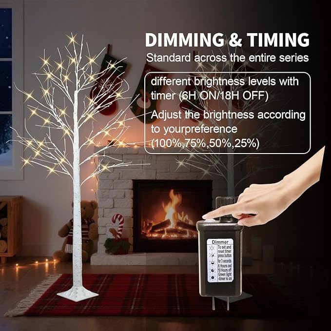 Set of 3 Lighted Birch Tree, 4FT 6FT 8FT Prelit Artificial Christmas Tree with Warm White LED Lights, Indoor Outdoor Christmas Decorations, Lighted Twig Tree for Home Yard Party Garden Decor