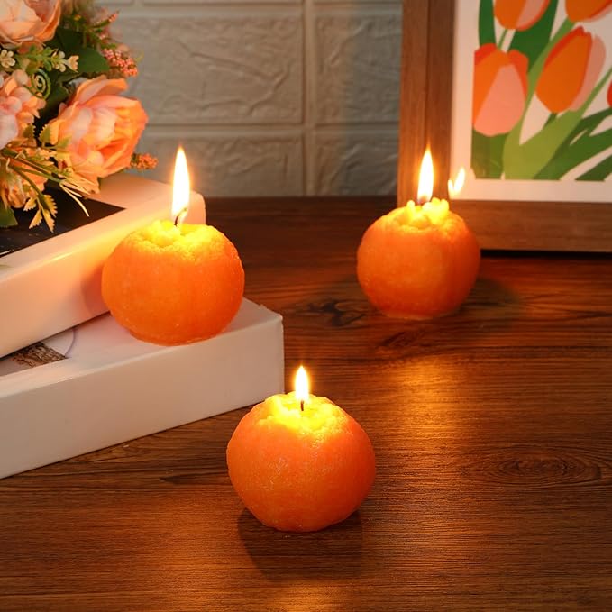Pangda 6 Pcs Orange Shaped Scented Candles 2.7 Inch Mini Fruit Birthday Candle Gift Fruit Party Decoration, Soy Wax Christmas Bathroom Home Yoga Spa