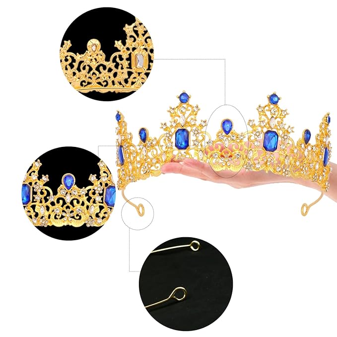 Didder Royal Blue Gold Princess Crown Birthday Tiara Prom Queen Tiaras and Crowns for Women and Girls Halloween Costume Headpiece Hair Accessories