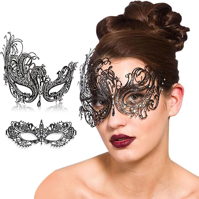MYMENU Masquerade Mask for Couples Women Metal Rhinestone Venetian Party Evening Prom ball