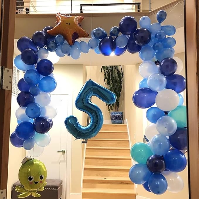 40" Blue Number 7 Balloon for Boys, Large Self Inflating Foil Number Balloons Set 0-9, Digital Helium 7 Balloons for Men 17th 70th Birthday Anniversary Graduation New Year Party Decorations Supplies