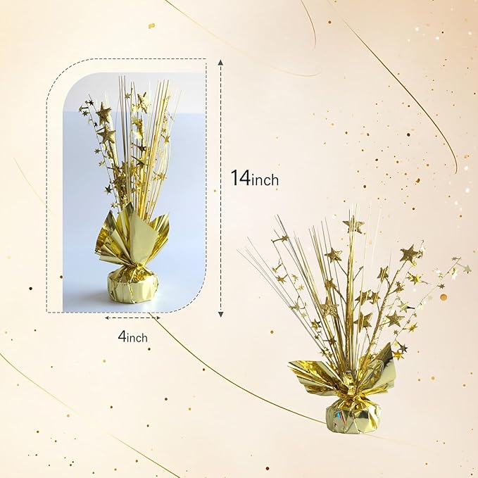 12 Pack Metallic Gold Foil Spray Centerpieces Stars Brust Table Centerpieces for Wedding Birthday Anniversary Holiday Party Decor, Metallic Star Balloon Wights for Party, Table Decor for Party