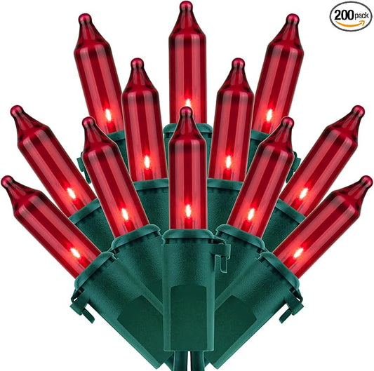 200 Count Red Christmas Lights, Pack of 2 Strands 100 Count 33 ft Green Wire UL Listed Holiday String Light (Red)