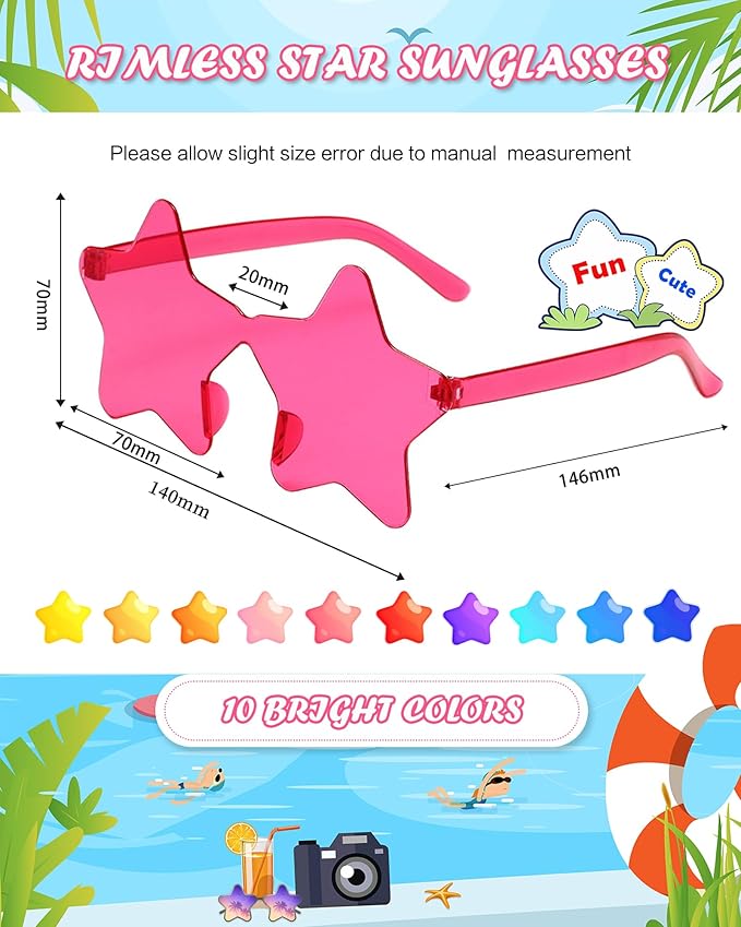 40 Pairs Rimless Star Sunglasses Bulk Wholesale Transparent Candy Color Star Glasses for Women Men Party Favors