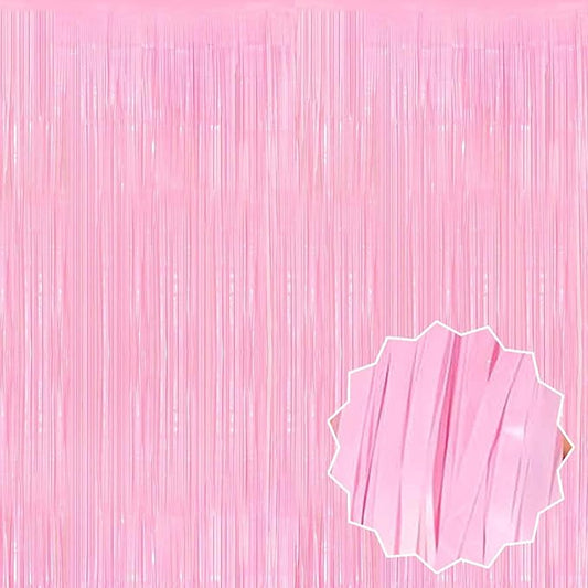 6 Pack Macaron Pink Foil Fringe Curtains Backdrop, 3.28 x 9.8 Ft Metallic Streamers Tinsel Curtains Background for Photo Booth, Birthday, Halloween, Christmas, New Year Party Decorations