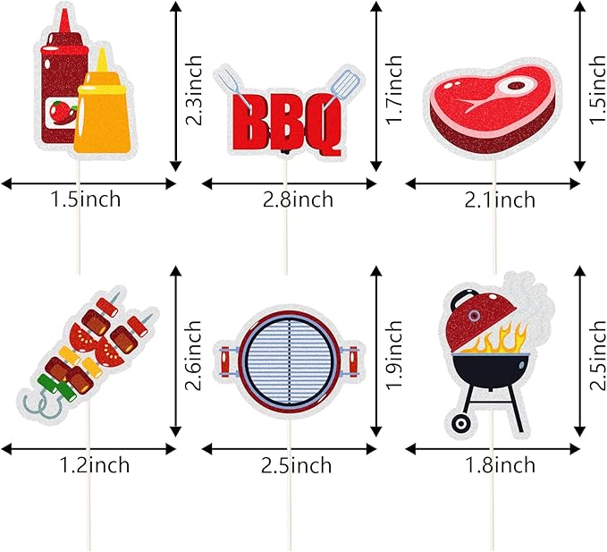 18pcs BBQ Theme Cupcake Topper,Cooking/Barbecue Theme Party Cake Decoration - Summer Theme Cake Supplies - Dessert Cupcake Supplies