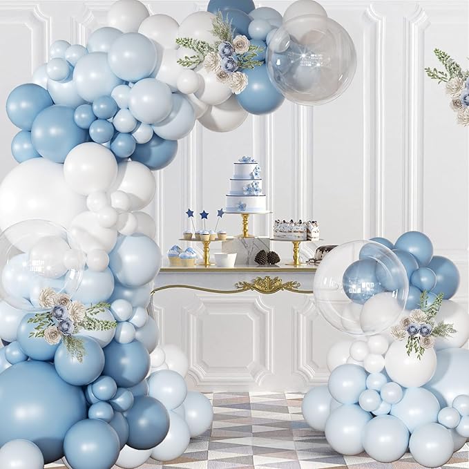 Dusty Blue Balloon Arch Kit 126 Pcs Light Blue and White Balloon Arch Garland Kit Include Macaron Balloons for Wedding Birthday Baby Shower Gender Reveal Bridal Decorations