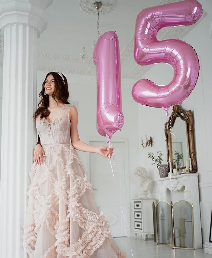 Smlpuame Pastel Pink 5 Balloons, 40 Inch Large Light Pink Foil Number Balloons 0-10, Self-Sealing 5th Birthday Balloon for Girls Women Anniversary Baby Shower Princess Party Decorations Supplies