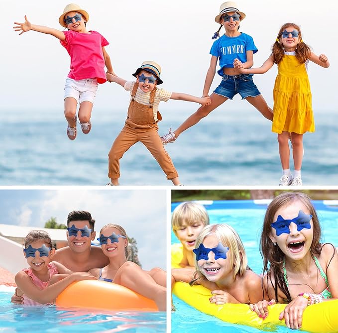 PLULON 7 Pairs Blue Star Sunglasses Rimless Star Shape Sunglasses, Star Glasses Bulk Bachelorette Sunglasses Star Party Favors for Birthday Beach Kids Adult