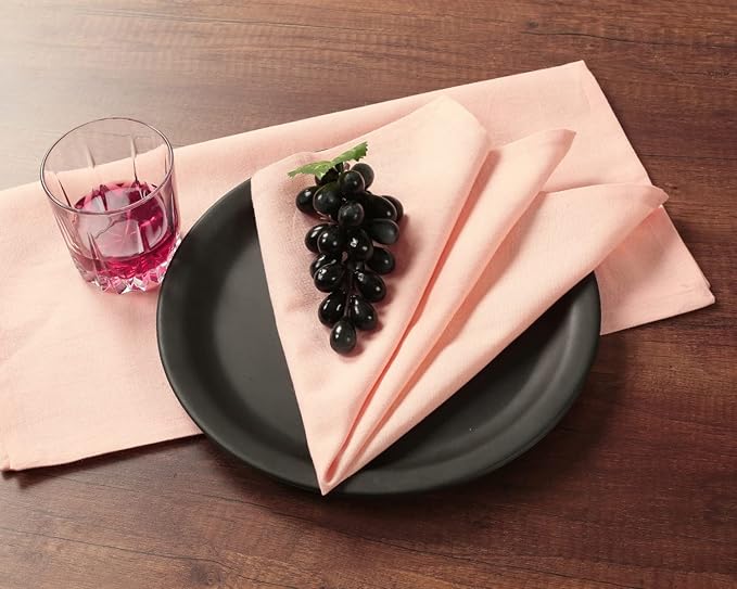 Cloth Napkins Set of 12 Cotton Linen 18x18 Inch - Soft Durable Washable - Ideal for Farmhouse Party Wedding Spring Summer Easter - Perfect Everyday Use Table Linen - Peach, Pack of 12