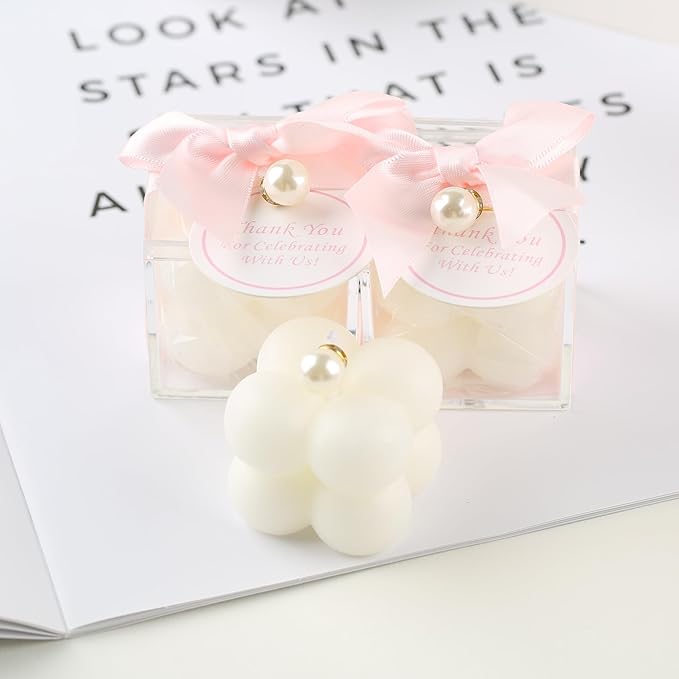 20 Pcs Small Bubble Candles Elegant Party Favors Bulk Set with Decorative Ribbons Thank You Cards for Bridal Shower Guest Gifts (20, Pink)