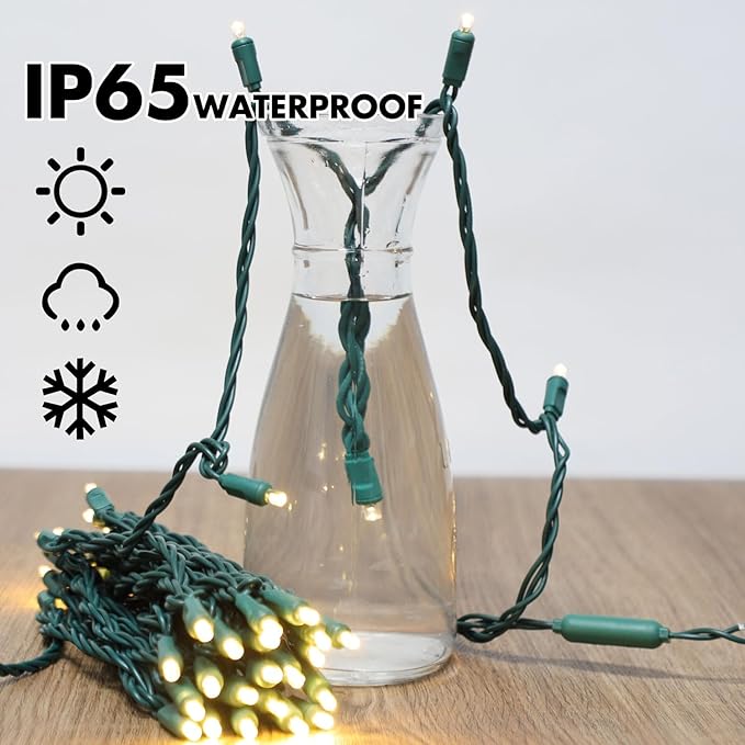 LAMPHOME 600LED (12pk of 50L) String Lights,LED Christmas Lights, 6" SPACING,Green Wire,Warm White