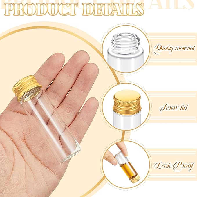 200 Pcs Small Clear Vials Spice Mini Jars with Lids Mini Glass Bottles with Screw Aluminum Metal Caps Tiny Jars Sample Containers for Powder Cream Cosmetic Jewelry Wedding (15 ml,Gold Caps)