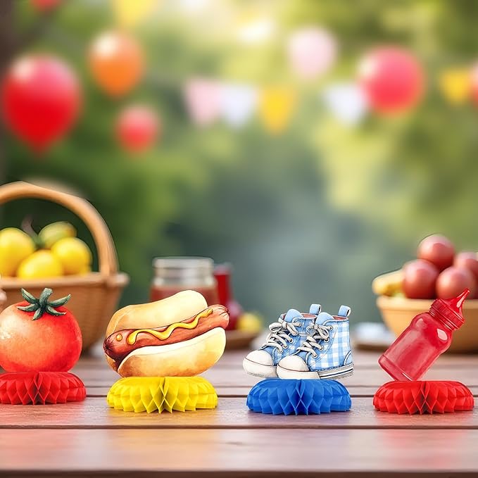 BabyQ Baby Shower Centerpieces – 12 PCS BBQ Honeycomb Table Decorations, Backyard Picnic Summer Baby Shower Décor