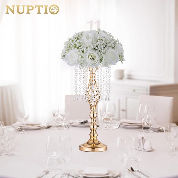 NUPTIO Babys Breath Artificial Flowers: 10 Pcs 8.6 inch Diameter White Rose Ball Fake Arrangement Bouquet for Wedding Centerpiece Event Party Tables Decorations