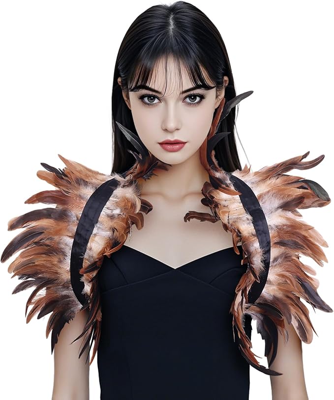 Gothic Natural Feather Shrug Feather Shawl Wrap Cape Victorian Collar for Halloween Cosplay Party Costume Accessories