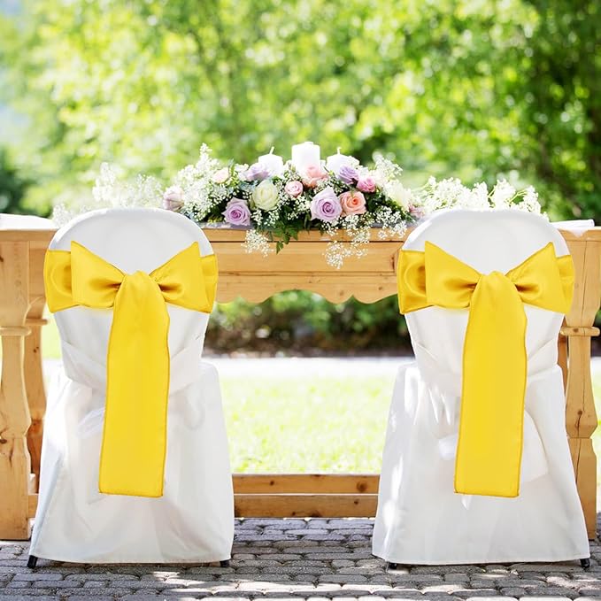 5 Pack Satin Table Runner Yellow 12 x 108 Inch Long,Satin Silk Table Runner for Wedding,Birthday Party and Banquet(Yellow,5 Pack)